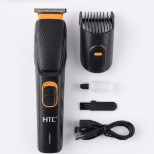 HTC Rechargeable Cordless Hair & Beard Trimmer for Men | USB Charging | Adjustable Comb | Black & Orange